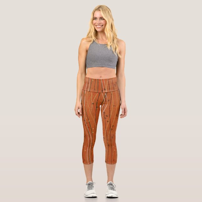 Wavy Red Stripes: Modern Japanese Abstract Art  Capri Leggings (Front)