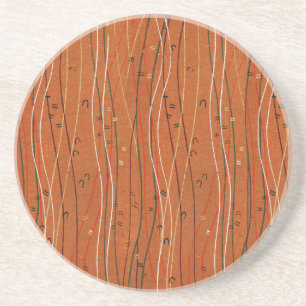 Wavy Red Stripes: Modern Japanese Abstract Art  Coaster