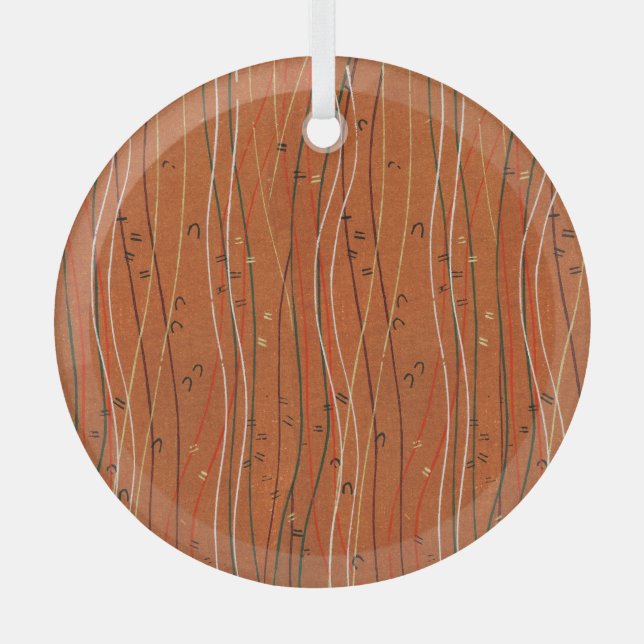 Wavy Red Stripes: Modern Japanese Abstract Art  Glass Ornament (Front)