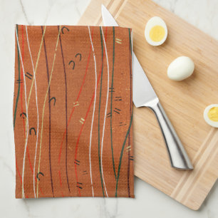 Wavy Red Stripes: Modern Japanese Abstract Art  Kitchen Towel