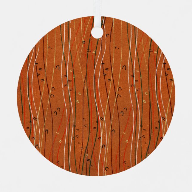Wavy Red Stripes: Modern Japanese Abstract Art  Metal Ornament (Front)