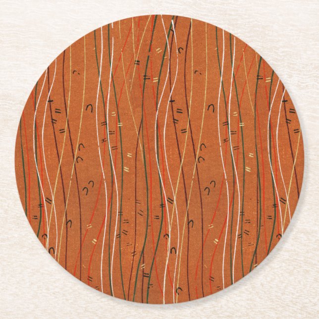Wavy Red Stripes: Modern Japanese Abstract Art  Round Paper Coaster (Front)