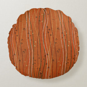 Wavy Red Stripes: Modern Japanese Abstract Art  Round Pillow