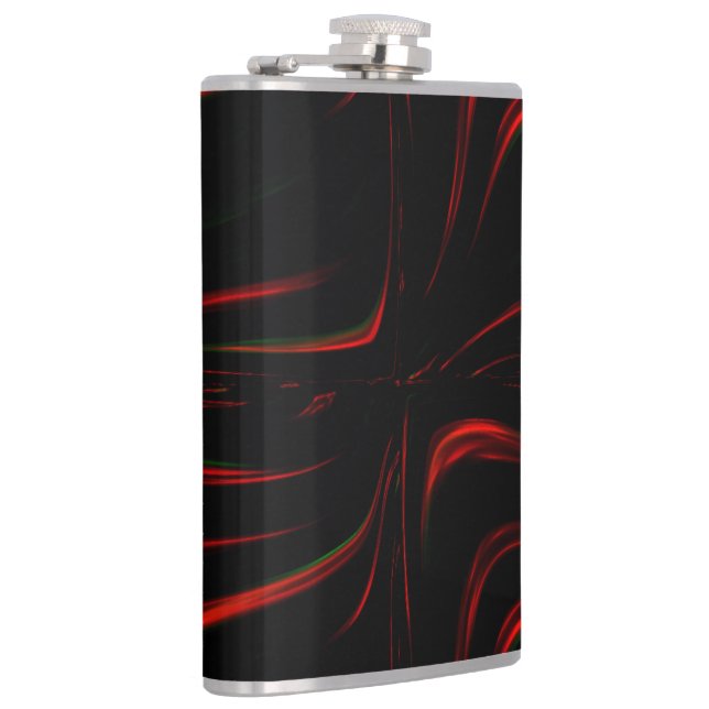 Wavy red strokes on black background  hip flask (Right)