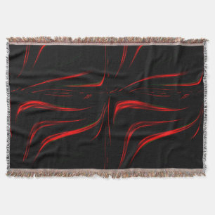 Wavy red strokes on black background  throw blanket