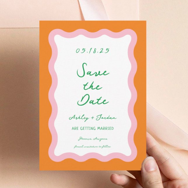 Wavy Retro Colourful Wave 70s Wedding Save The Dat Save The Date (Creator Uploaded)
