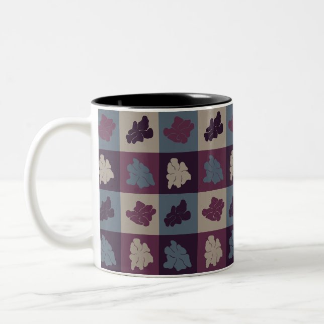 Wavy Retro Flowers - Chill Tones Two-Tone Coffee Mug (Left)