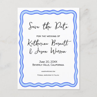 Wavy Retro Groovy Save the Date Watercolor Postcard