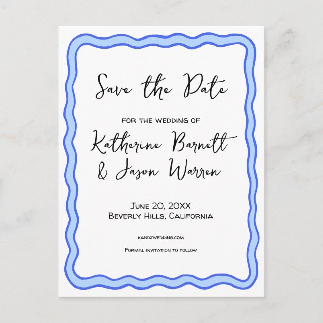 Wavy Retro Groovy Save the Date Watercolor Postcard (Front)