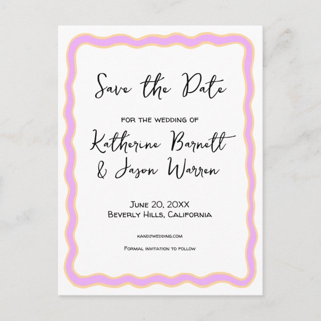 Wavy Retro Groovy Save the Date Watercolor Postcard (Front)