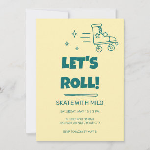 Wavy Retro Lets Roll Skate Birthday Invitation