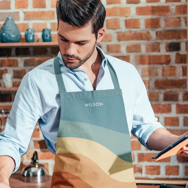 Wavy Retro Stripe Monogram  Apron (Creator Uploaded)