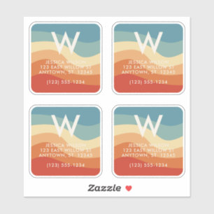 Wavy Retro Striped Monogram Personal Contact