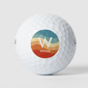 Wavy Retro Striped Monogram Personal Golf Balls