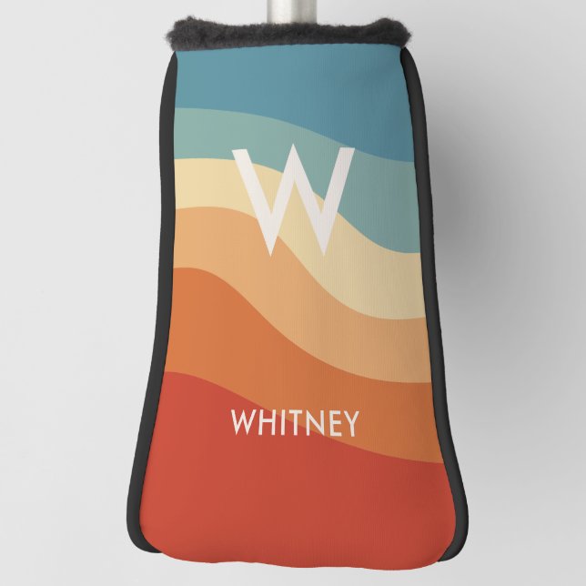 Wavy Retro Striped Monogram Personal Golf Head Cover (Rotate 90)