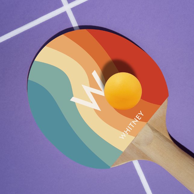 Wavy Retro Striped Monogram Personal Ping Pong Paddle (Creator Uploaded)