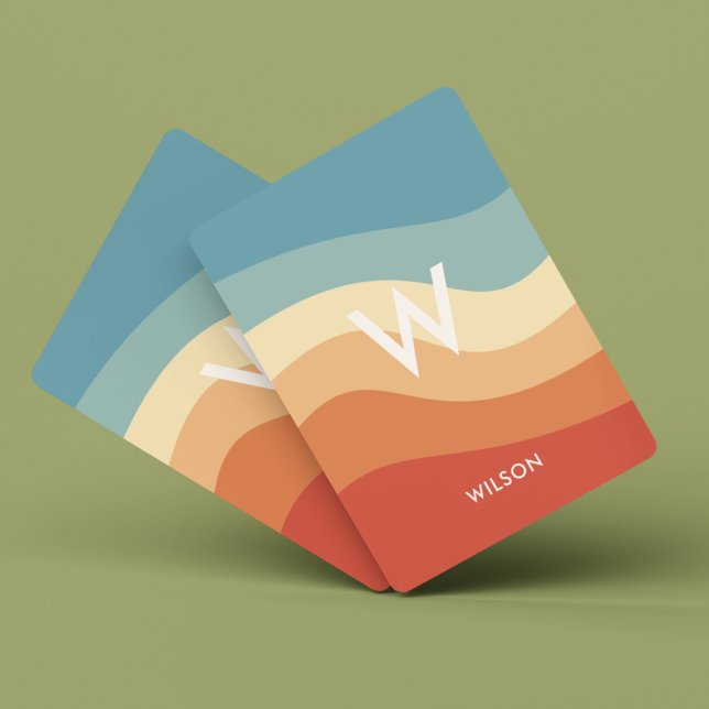 Wavy Retro Striped Monogram Personal Playing Cards (Creator Uploaded)
