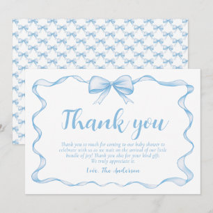 Wavy Ribbon Frame Dusty Blue Bow Baby Shower Invitation