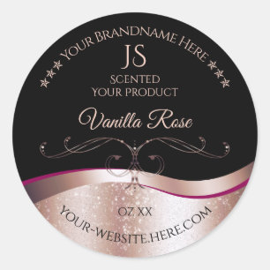 Wavy Rose Gold Decor Black Monogram Product Label
