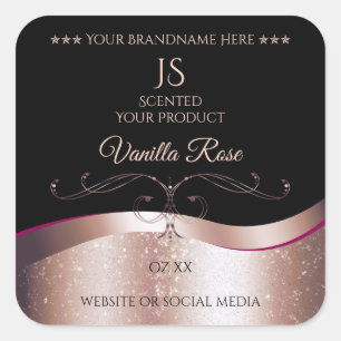 Wavy Rose Gold Decor Black Monogram Product Label