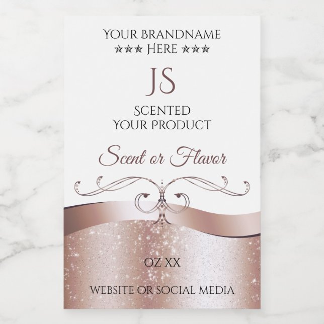 Wavy Rose Gold Decor White Monogram Product Label (Single Label)