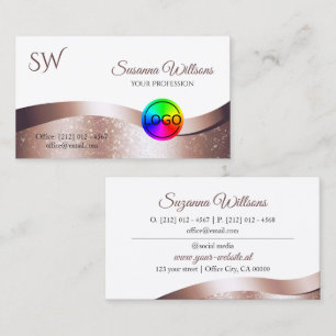 Wavy Rose Gold Decor White with Logo and Monogram Business Card