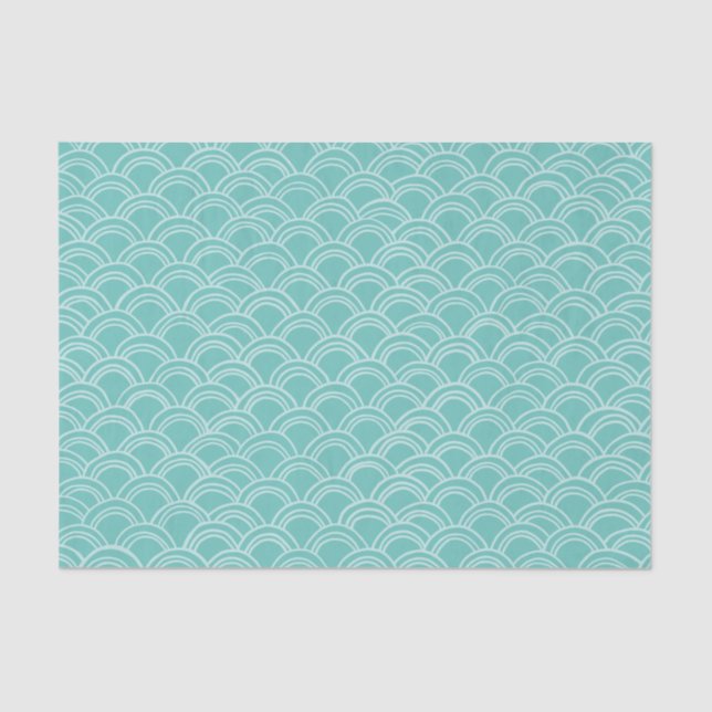 Wavy Scallops Pattern White Aqua Tissue Paper (Front)