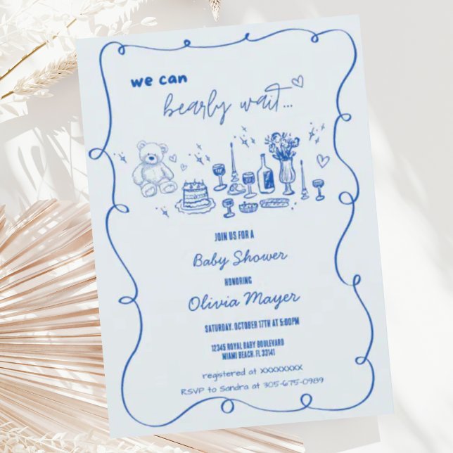 Wavy Scribble Hand Drawn Bearly Wait Baby Shower Invitation (Creator Uploaded)
