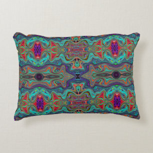 Wavy Sea Foam Green and Red Trippy Pattern Accent Pillow