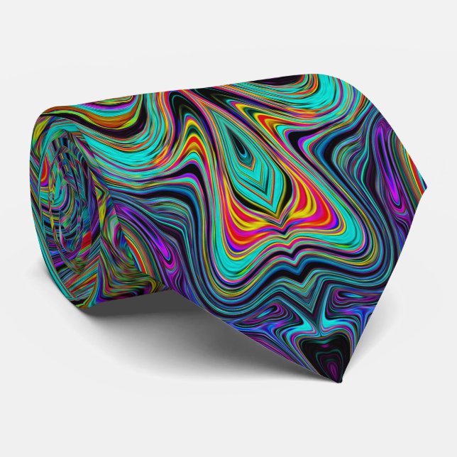 Wavy Sea Foam Green and Red Trippy Pattern Tie (Rolled)