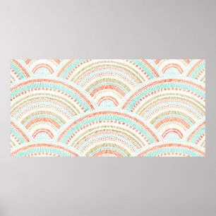 Wavy seamless pattern. Vintage seigaiha ornament.  Poster