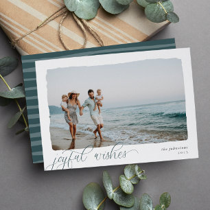Wavy   Simple Horizontal Joyful Wishes Photo Holiday Card
