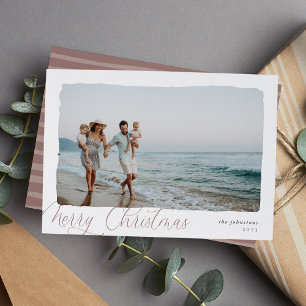 Wavy Simple Horizontal Merry Christmas Photo Hol Holiday Card