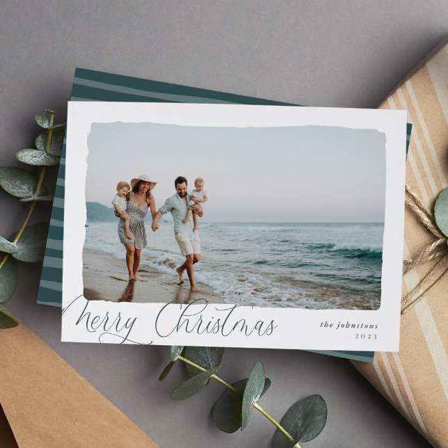 Wavy | Simple Horizontal Merry Christmas Photo Holiday Card (Creator Uploaded)