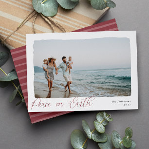 Wavy Simple Horizontal Peace on Earth Photo Holiday Card