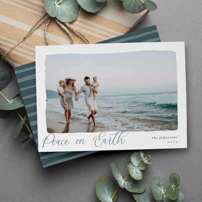 Wavy | Simple Horizontal Peace on Earth Photo Holiday Card (Creator Uploaded)