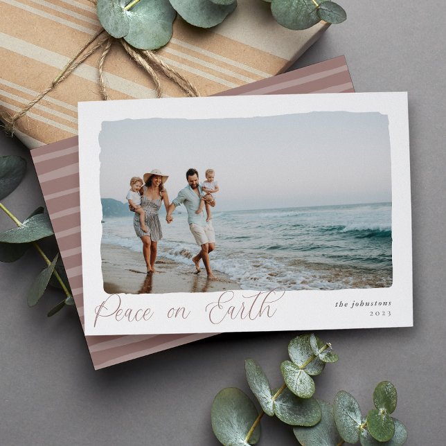 Wavy | Simple Horizontal Peace on Earth Photo Holiday Card (Creator Uploaded)