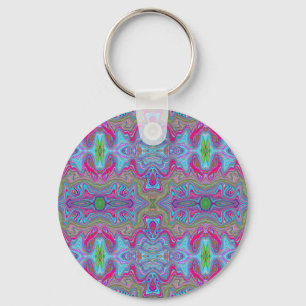 Wavy Sky Blue Multicolored Trippy Pattern Keychain