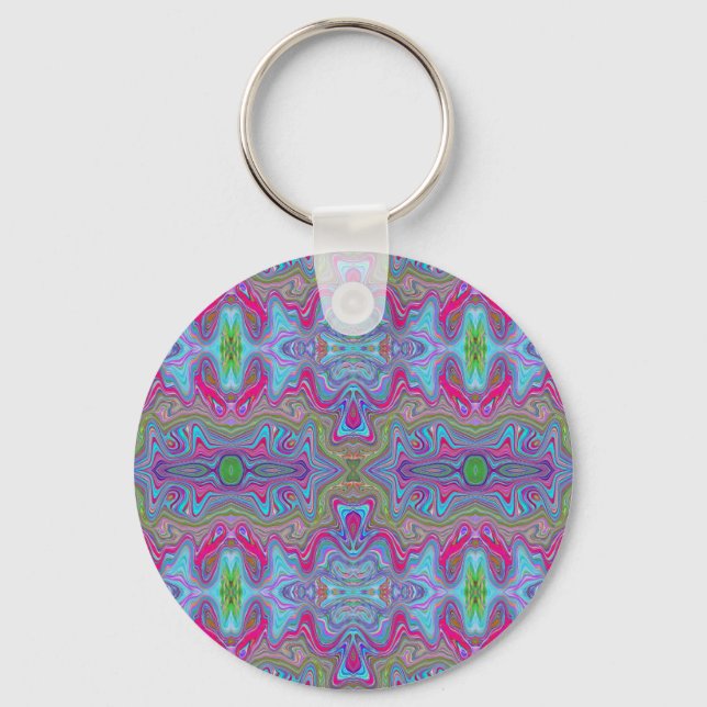 Wavy Sky Blue Multicolored Trippy Pattern Keychain (Front)