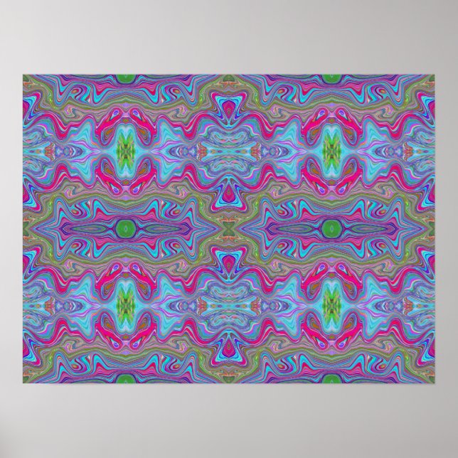 Wavy Sky Blue Multicolored Trippy Pattern Poster (Front)