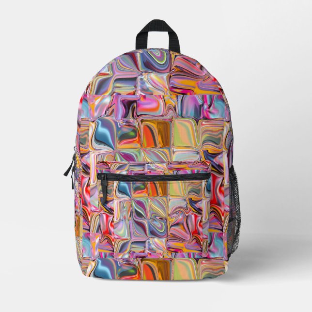Wavy Squares of Time Printed Backpack (Front)