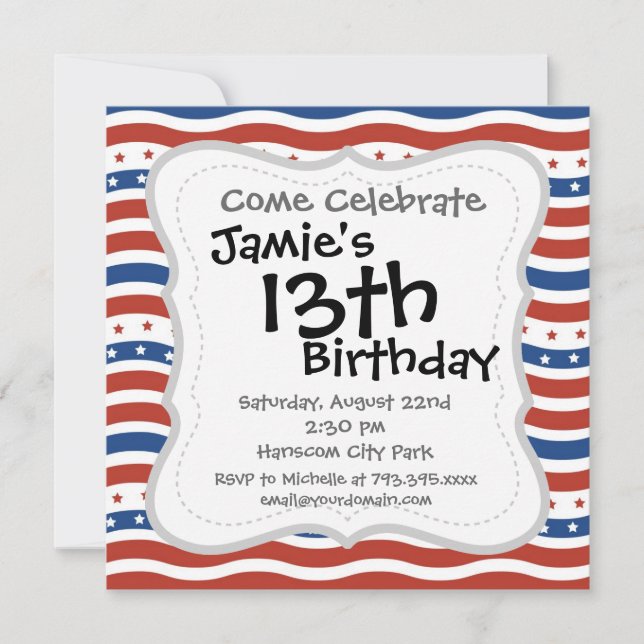 Wavy Stars and Stripes Pattern Invitation (Front)
