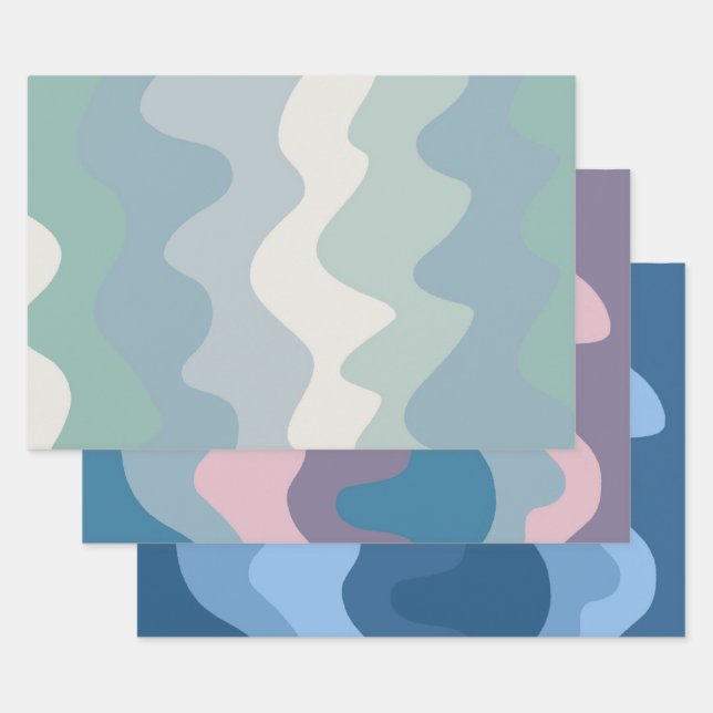 Wavy Stripe Colourful Retro Earthy Gift  Wrapping Paper Sheet (Set)