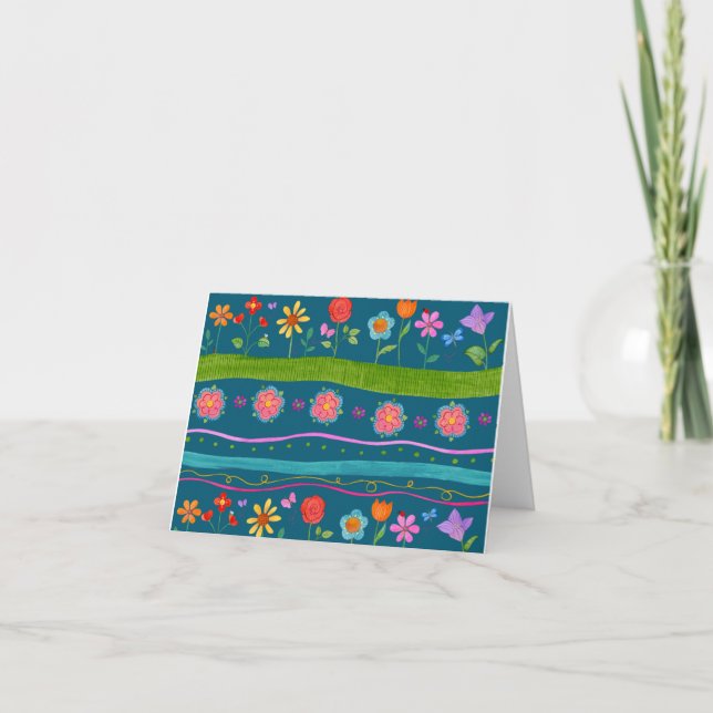 Wavy Stripe Floral Notecard(Blank inside) Card (Front)
