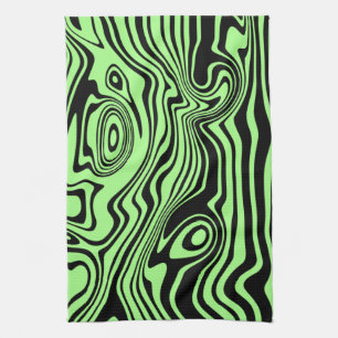 Wavy Striped Black and Green Kitchen Towel