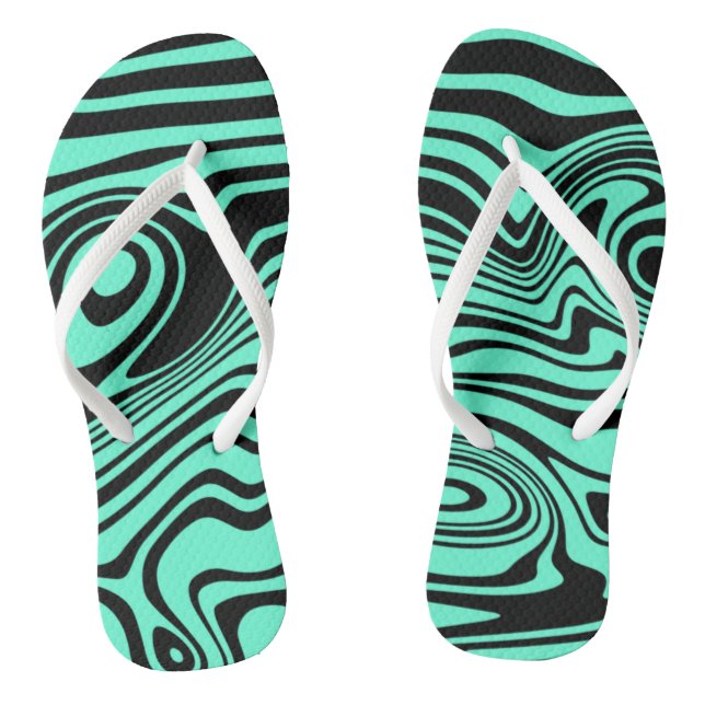 Wavy Striped Black Teal Flip Flops or Choose Colou (Footbed)