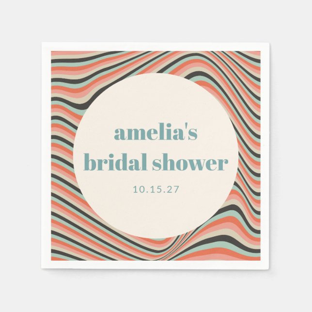 Wavy Stripes Aqua Peach Custom Bridal Shower Napkin (Front)