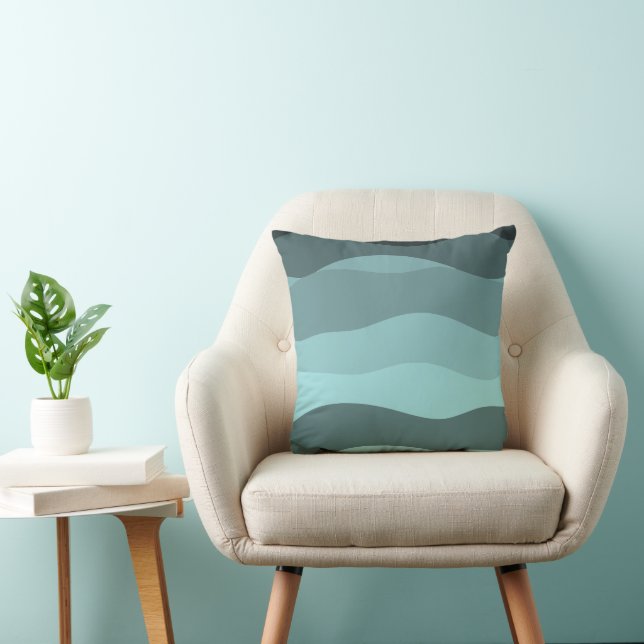 wavy stripes blue to green throw pillow (Chair)