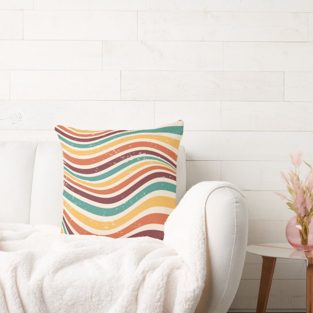 Wavy stripes, grunge. Retro Throw Pillow (Couch)