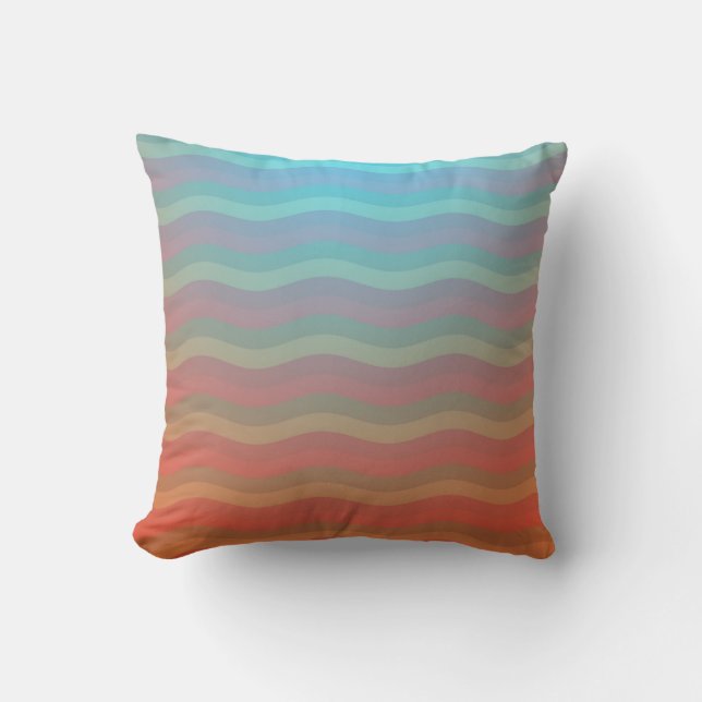Wavy Stripes Orange Blue Gradient Throw Pillow (Front)